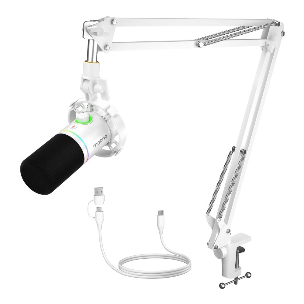 Bộ micro có dây Maono RGB PD200XS White (1 bộ thu + giá đỡ) Màu Trắng