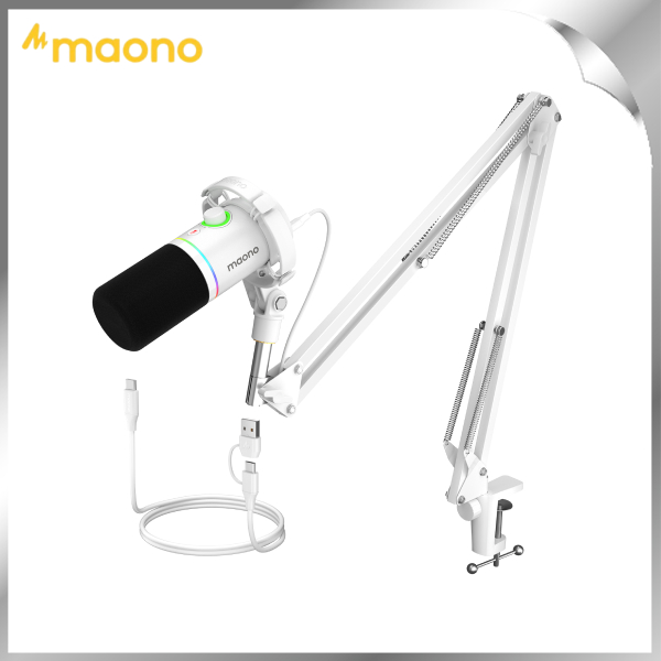 Bộ micro có dây Maono RGB PD200XS White (1 bộ thu + giá đỡ)