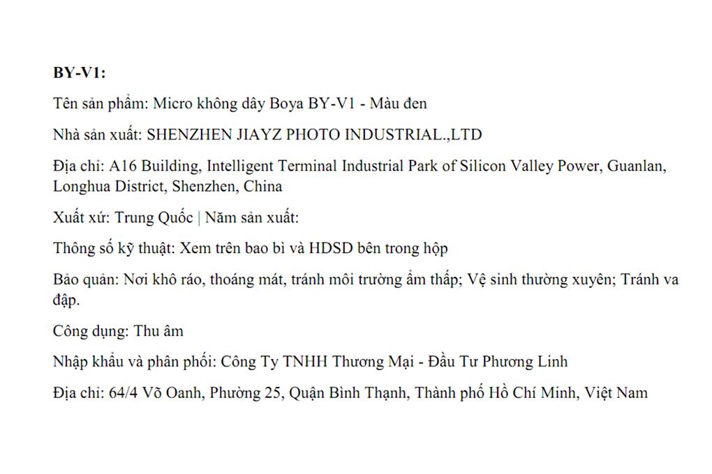 Micro không dây BOYA BY-V1 V2.0 Màu Đen