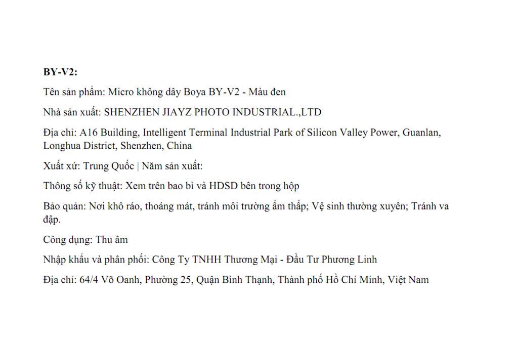 Micro không dây BOYA BY-V2 V2.0 Màu Đen