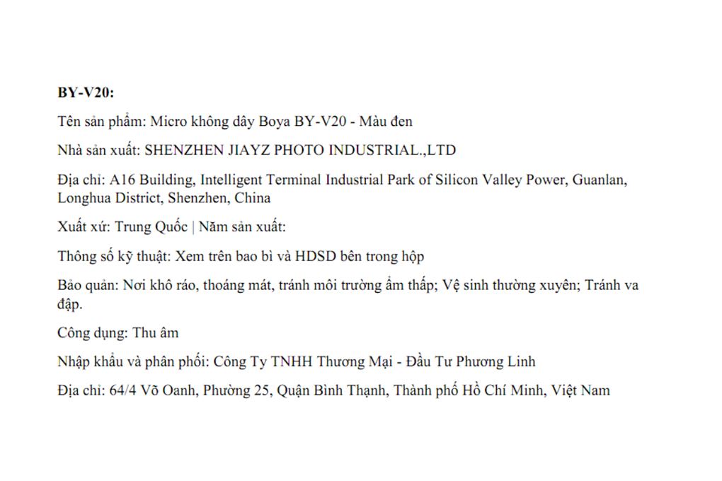 Micro không dây BOYA BY-V20 V2.0 Màu Đen