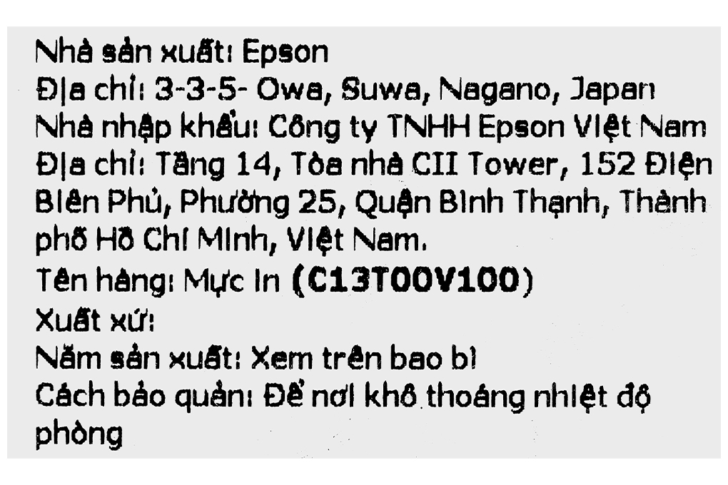 Mực in phun Epson C13T00V100 003 Dye (BK) Đen (dành cho Epson L1210/L1250/L3210/L3250/L5290) Màu Đen