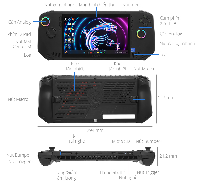 Máy chơi game cầm tay MSI Claw A1M-049VN Core Ultra 7 155H (16GB/512GB/120Hz/Win11)