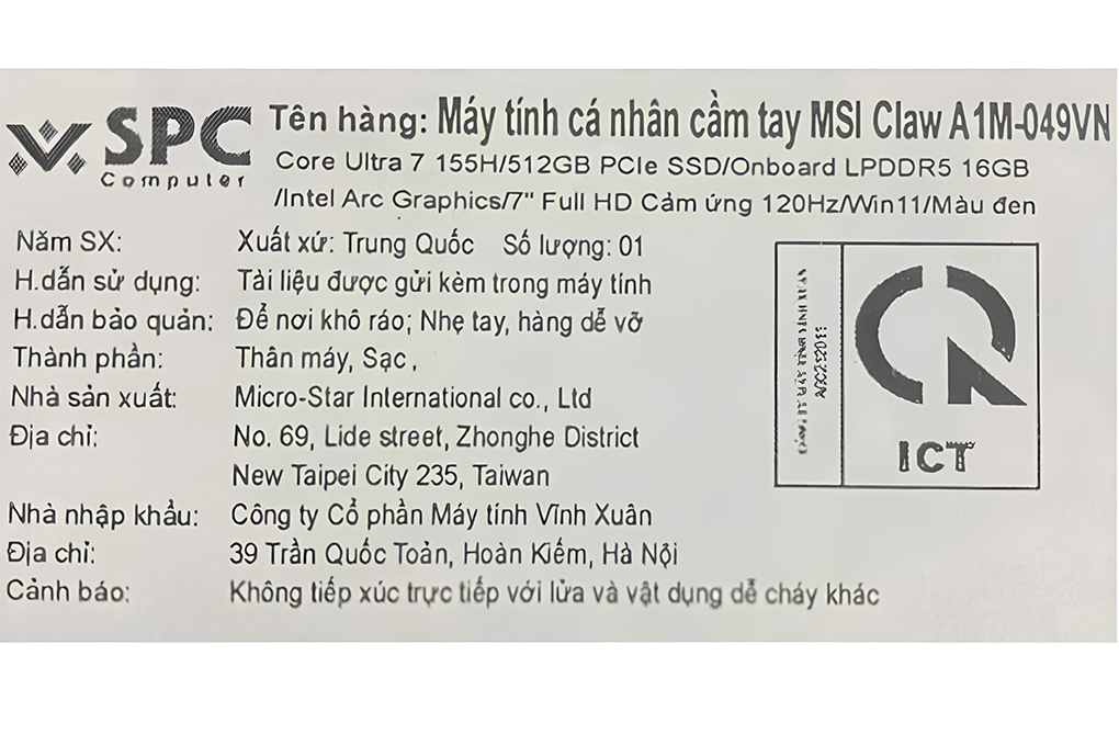 Máy chơi game cầm tay MSI Claw A1M-049VN Core Ultra 7 155H (16GB/512GB/120Hz/Win11) - 14