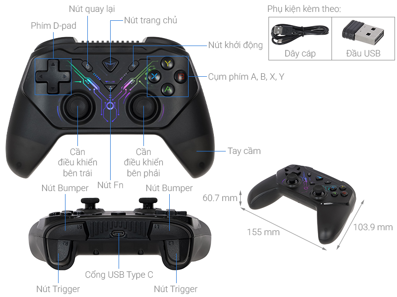 Tay cầm chơi game Machenike Đen G3s