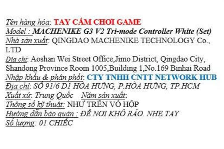 Tay cầm chơi game Machenike Trắng G3 V2 Màu Trắng