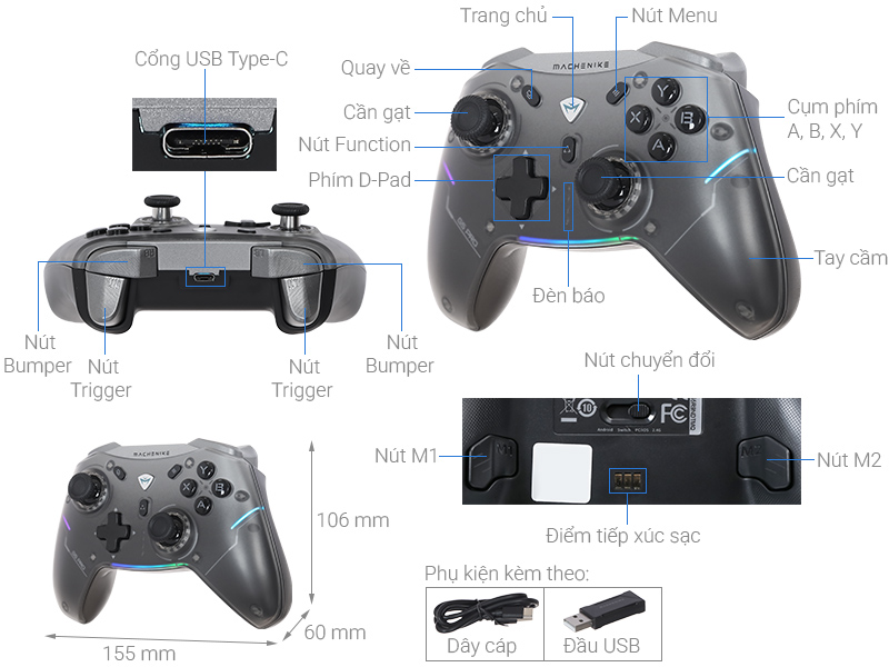Tay cầm chơi game Machenike Đen G5 Pro