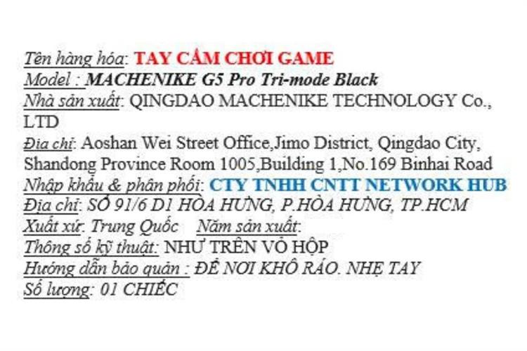Tay cầm chơi game Machenike Đen G5 Pro Màu Đen