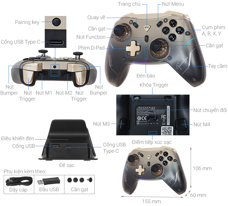 Tay cầm chơi game Machenike Đen Vàng G5 Pro V2 Premium Edition