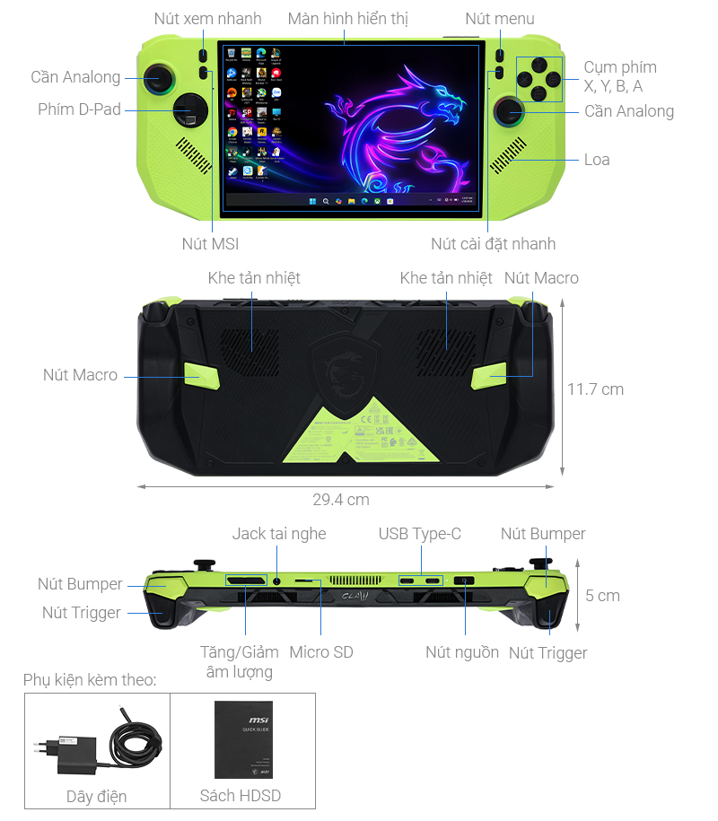 Máy chơi game MSI Claw BZ2EM-009VN Ryzen Z2 Extreme (24GB/1TB/120Hz/Win11)