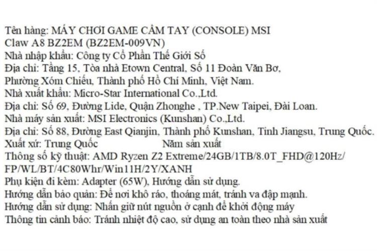 Máy chơi game MSI Claw BZ2EM-009VN Ryzen Z2 Extreme (24GB/1TB/120Hz/Win11) Màu Xanh lá