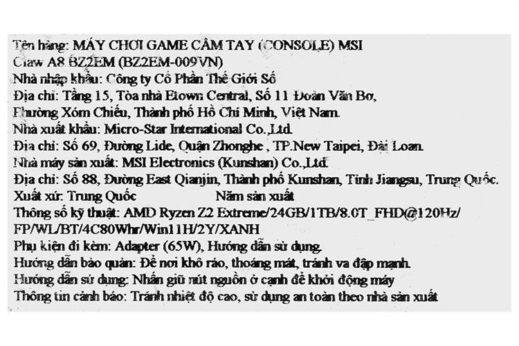 Máy chơi game MSI Claw BZ2EM-009VN Ryzen Z2 Extreme (24GB/1TB/120Hz/Win11) Màu Xanh lá