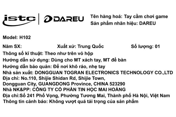 Tay cầm chơi game Dareu Đen H102 Màu Đen