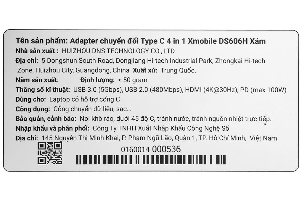 Adapter chuyển đổi Type C 4 in 1 Xmobile DS606H Màu Xám