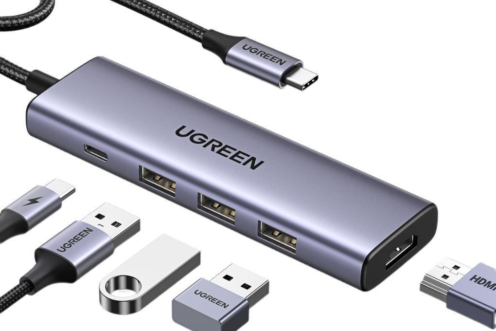 Adapter chuyển đổi Type C 5 in 1 Ugreen CM511 15596 Màu Xám