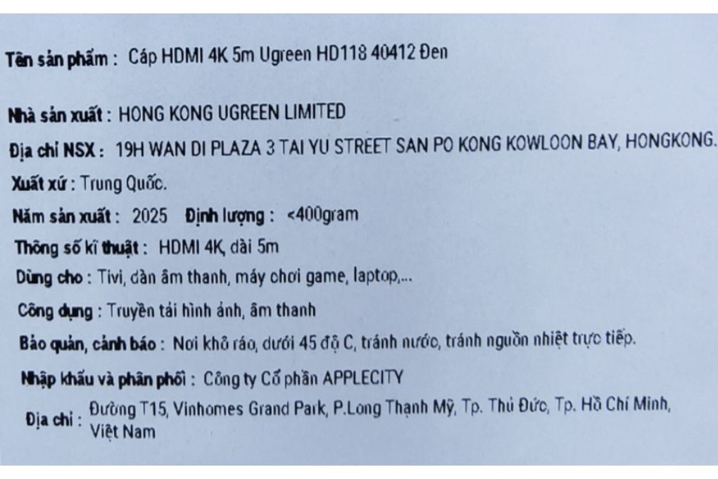 Cáp HDMI 4K 5m Ugreen HD118 40412 Màu Đen