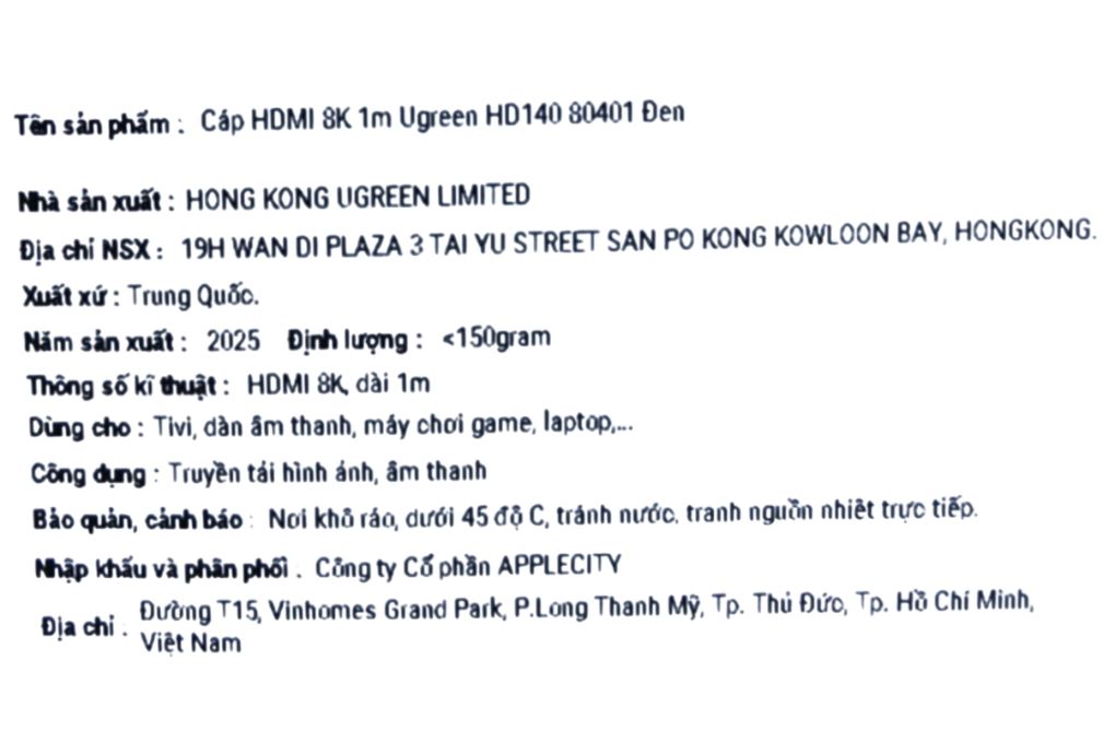 Cáp HDMI 8K 1m Ugreen HD140 80401 Màu Đen