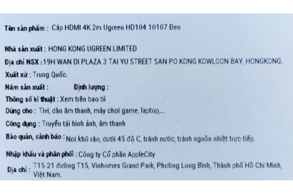 Cáp HDMI 4K 2m Ugreen HD104 10107 Màu Đen