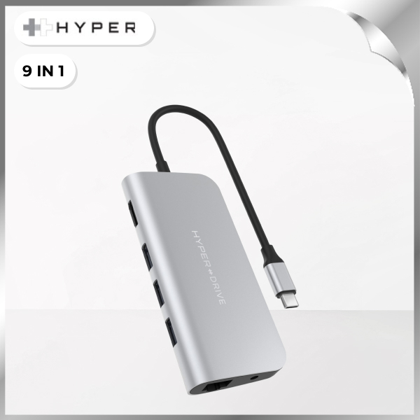 Hub chuyển đổi Type-C 9 in 1 Hyperdrive HD30F-SILVER