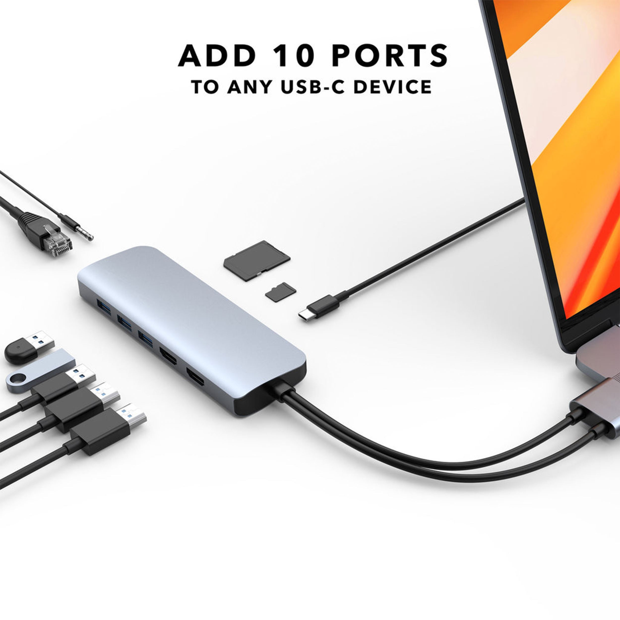Hub chuyển đổi Type-C 10 in 1 Hyperdrive HD392-SL Màu Bạc
