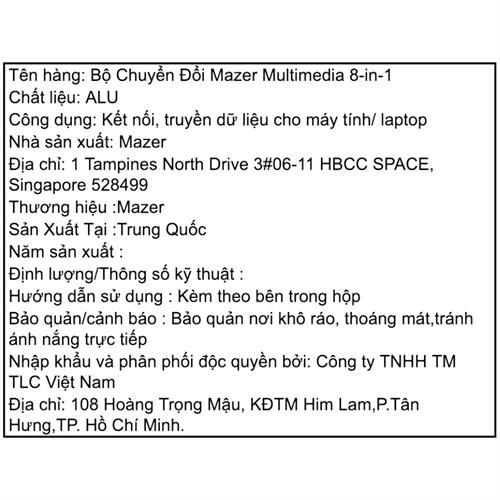 Hub chuyển đổi Type-C 8 in 1 Mazer M-UC2MULTI7005-BK Màu Đen