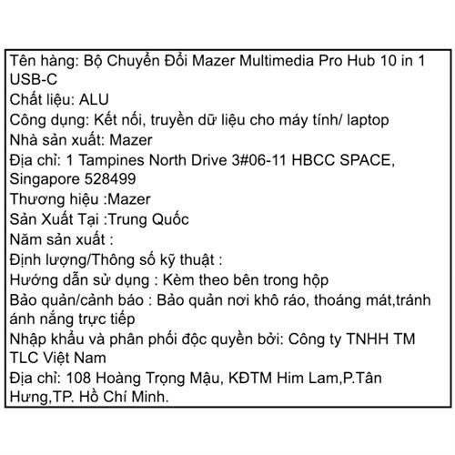 Hub chuyển đổi Type-C 10 in 1 Mazer M-UC2MULTI7006-BK Màu Đen