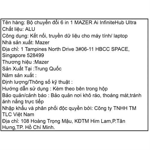 Hub chuyển đổi Type C 6 in 1 Mazer M-Ai-Hub71-GY Màu Xám