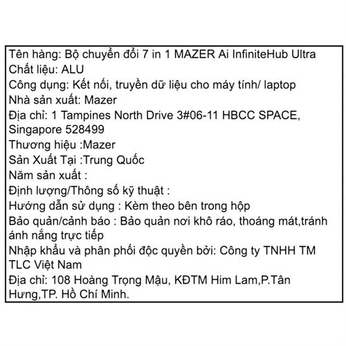 Hub chuyển đổi Type C 7 in 1 Mazer M-Ai-Hub72-GY Màu Xám