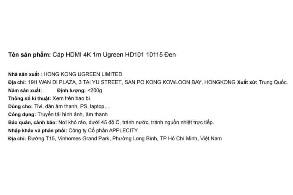 Cáp HDMI 4K 1m Ugreen HD101 10115 Màu Đen