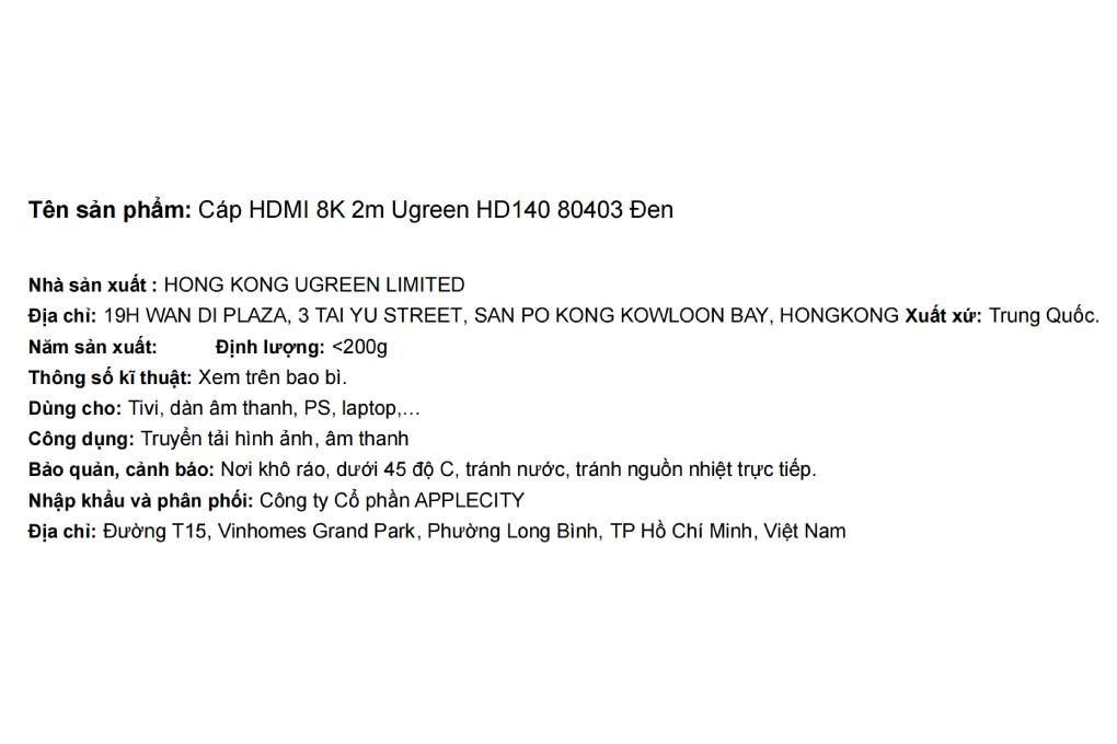 Cáp HDMI 8K 2m Ugreen HD140 80403 Màu Đen