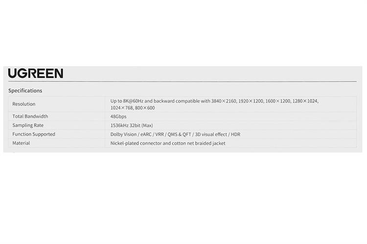 Cáp HDMI 8K 5m Ugreen HD140 80405 Màu Đen