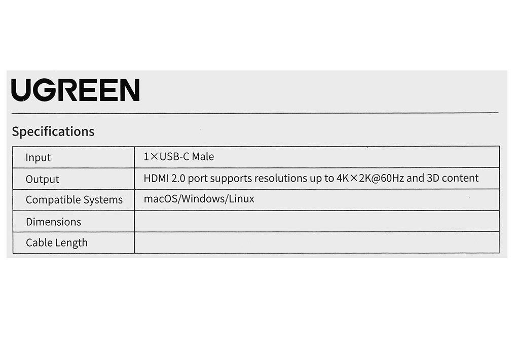 Cáp chuyển đổi USB Type C to HDMI 4K 10 cm Ugreen CM297 70444 Màu Đen