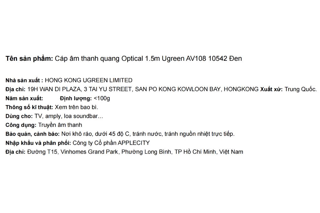Cáp âm thanh quang Optical 1.5m Ugreen AV108 10542 Màu Đen