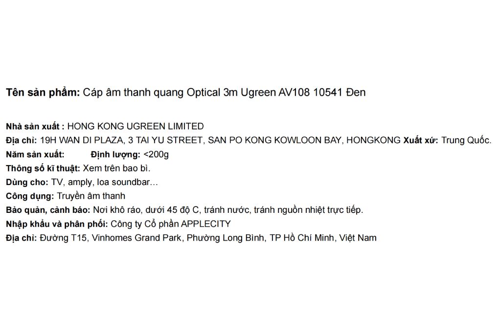 Cáp âm thanh quang Optical 3m Ugreen AV108 10541 Màu Đen