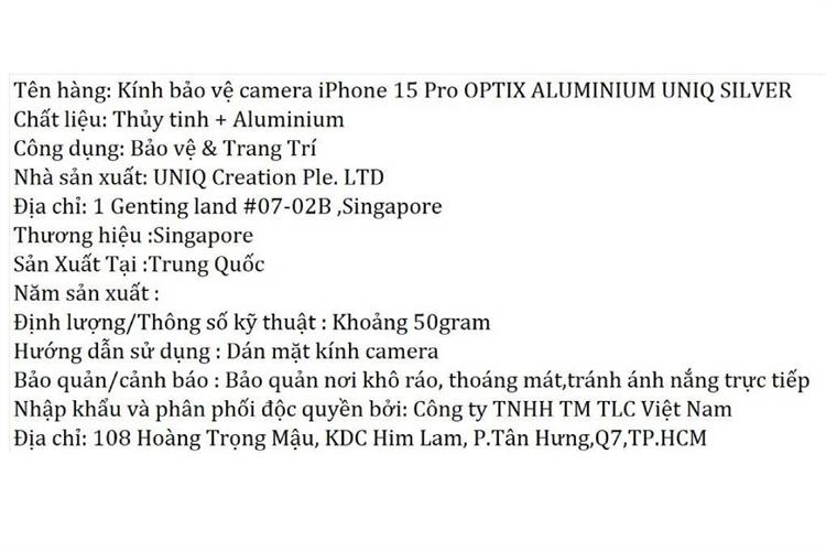 Miếng dán camera iPhone 15 Pro OPTIX ALUMINIUM UNIQ Màu Bạc
