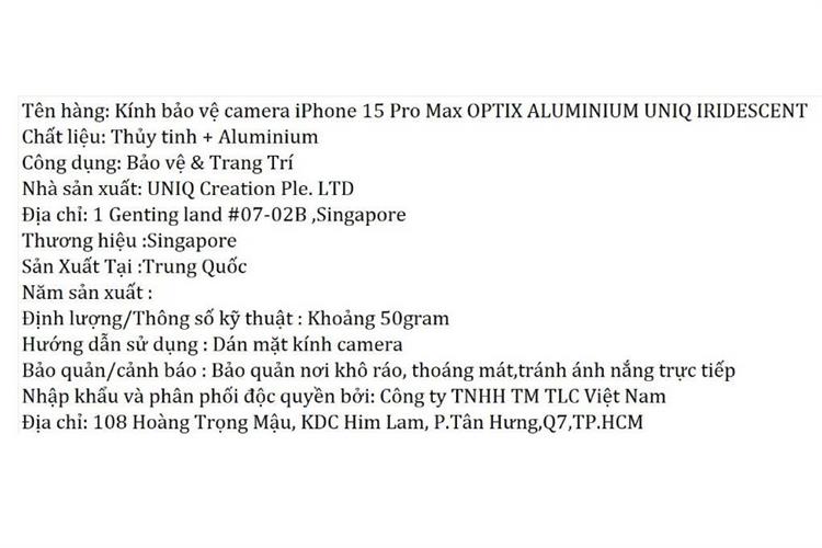 Miếng dán camera iPhone 15 Pro Max OPTIX ALUMINIUM UNIQ Màu Màu kết hợp