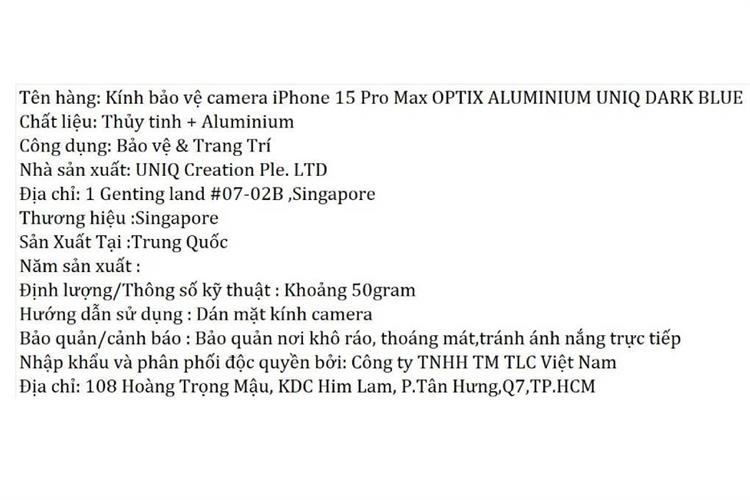 Miếng dán camera iPhone 15 Pro Max OPTIX ALUMINIUM UNIQ Màu Xanh đen