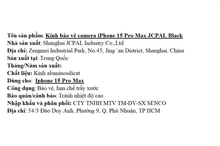 Miếng dán camera iPhone 15 Pro Max JCPAL Màu Đen