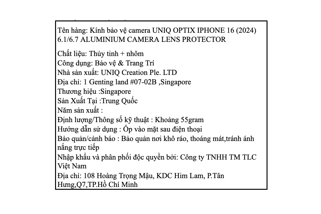 Miếng dán camera iPhone 16/16 Plus OPTIX ALUMINIUM UNIQ Màu Xanh Dương