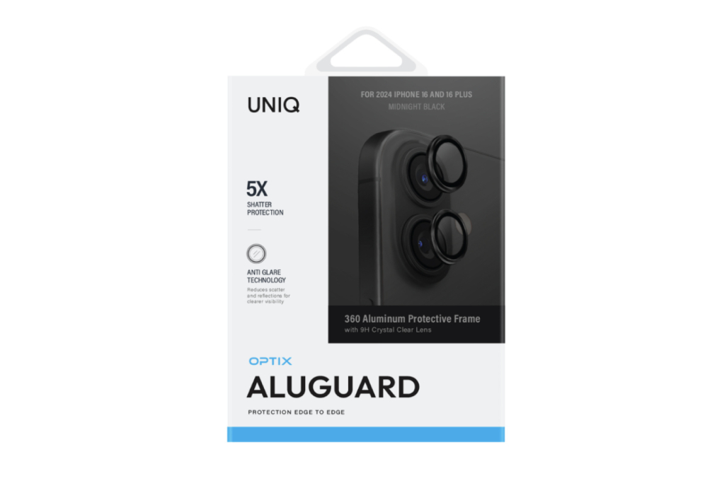 Miếng dán camera iPhone 16/16 Plus OPTIX ALUMINIUM UNIQ Màu Đen