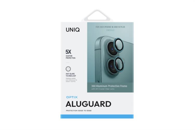 Miếng dán camera iPhone 16/16 Plus OPTIX ALUMINIUM UNIQ Màu Xanh ngọc