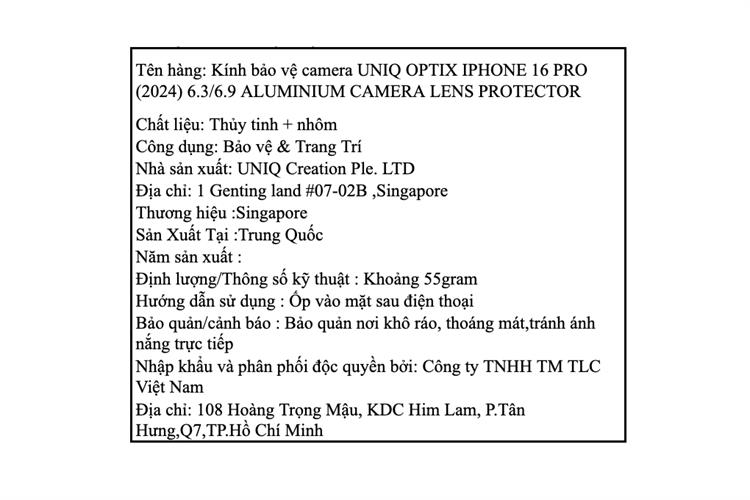 Miếng dán camera iPhone 16 Pro/16 Pro Max OPTIX ALUMINIUM UNIQ Màu Bạc