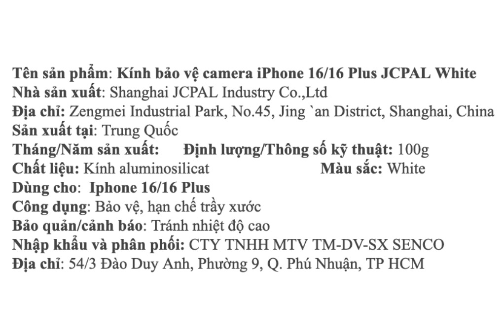 Miếng dán camera iPhone 16/16 Plus OPTIX JCPAL Màu Trắng