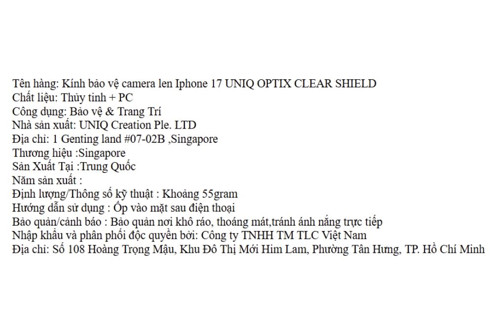 Miếng dán camera iPhone 17 OPTIX PC Thuỷ Tinh UNIQ Màu Trắng