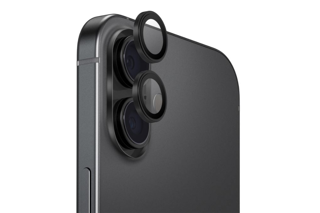 Miếng dán camera iPhone 17 OPTIX Viền Nhôm Thủy Tinh UNIQ Màu Đen