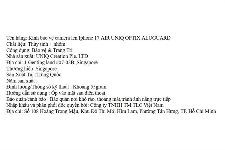 Miếng dán camera iPhone Air OPTIX Viền Nhôm Thủy Tinh UNIQ Màu Bạc