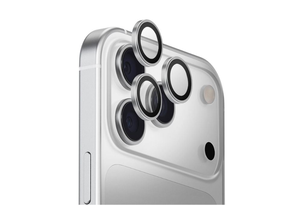 Miếng dán camera iPhone 17 Pro/iPhone 17 Pro Max OPTIX Viền Nhôm Thủy Tinh UNIQ Màu Bạc
