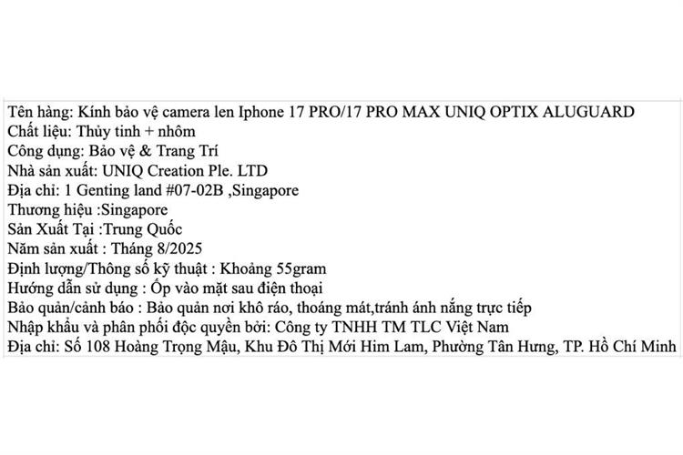 Miếng dán camera iPhone 17 Pro/iPhone 17 Pro Max OPTIX Viền Nhôm Thủy Tinh UNIQ Màu Màu kết hợp