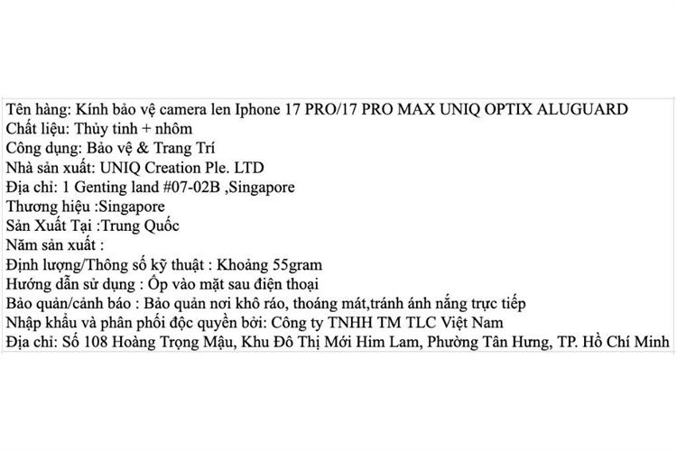 Miếng dán camera iPhone 17 Pro/iPhone 17 Pro Max OPTIX Viền Nhôm Thủy Tinh UNIQ Màu Bạc