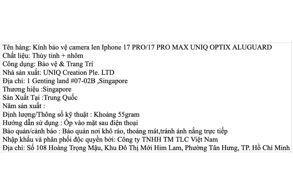 Miếng dán camera iPhone 17 Pro/iPhone 17 Pro Max OPTIX Viền Nhôm Thủy Tinh UNIQ Màu Cam